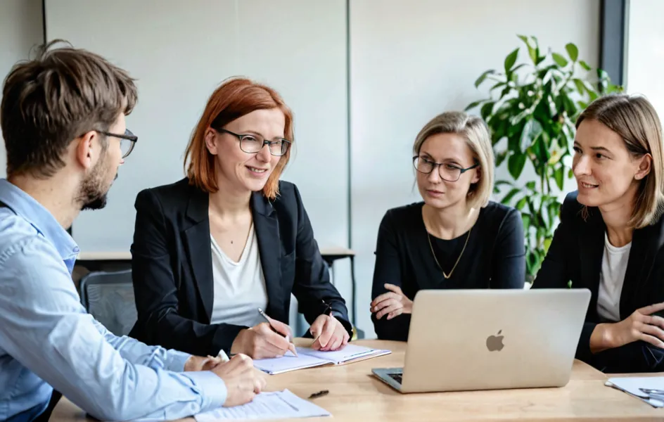 6 Säulen der Mitarbeiterbindung - Mitarbeiter im Meeting 6 Säulen der Mitarbeiterbindung - Mitarbeiter im Meeting
